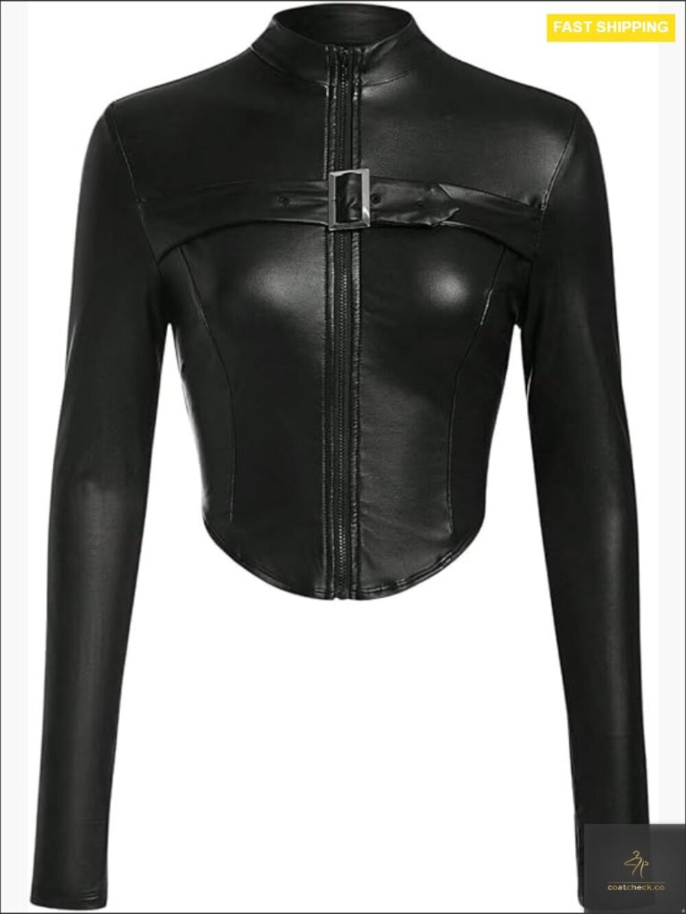 Leather Cropped Jacket Y2K Aviator Style Zip Up Outerwear with Grommet Details